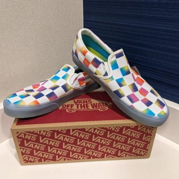 VANS Classic Slip On Sneakers, Soft Check Blue mid sole, Sz 6.5 - Picture 9 of 10